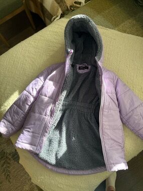 Kids Lavender Hooded Puffer Jacket with Plush Lining